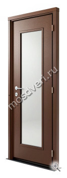 Дверь входная металлическая коричневая тамбурная со стеклом КДВ-013 - купить от производителя Мосдвери Дверь входная металлическая коричневая тамбурная со стеклом КДВ-013